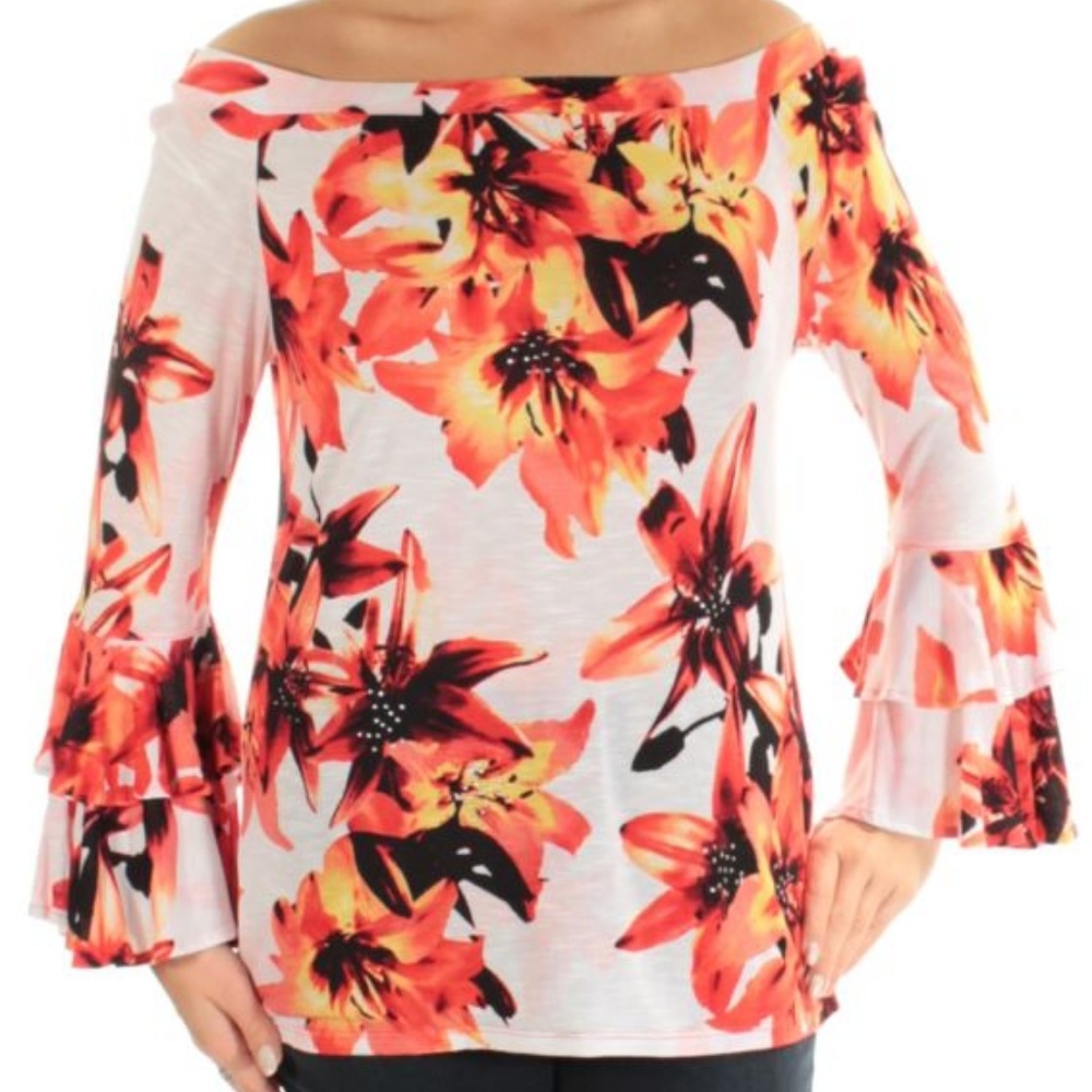 INC off shoulder bell sleeve floral top